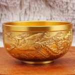 Embossed Brass Dragon Phoenix Hundred Fortunes Bowl - Image 2
